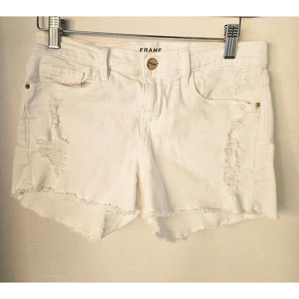 FRAME‎ Le Cut Off White Distressed Denim Shorts Size 25